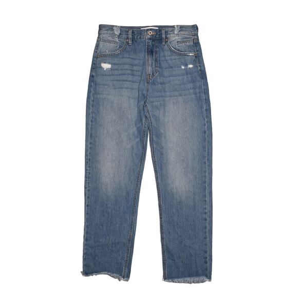 KANCAN $82 Meadow High Rise Straight Leg Denim Jean Distressed Raw Hem Size 26 - Picture 1 of 3